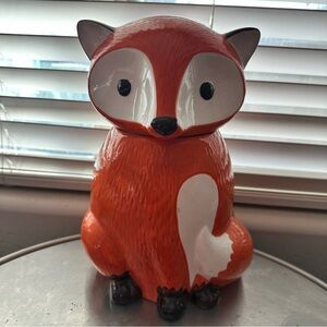 Vintage World Market Orange and White Fox Large Ceramic Canister Rare Collect